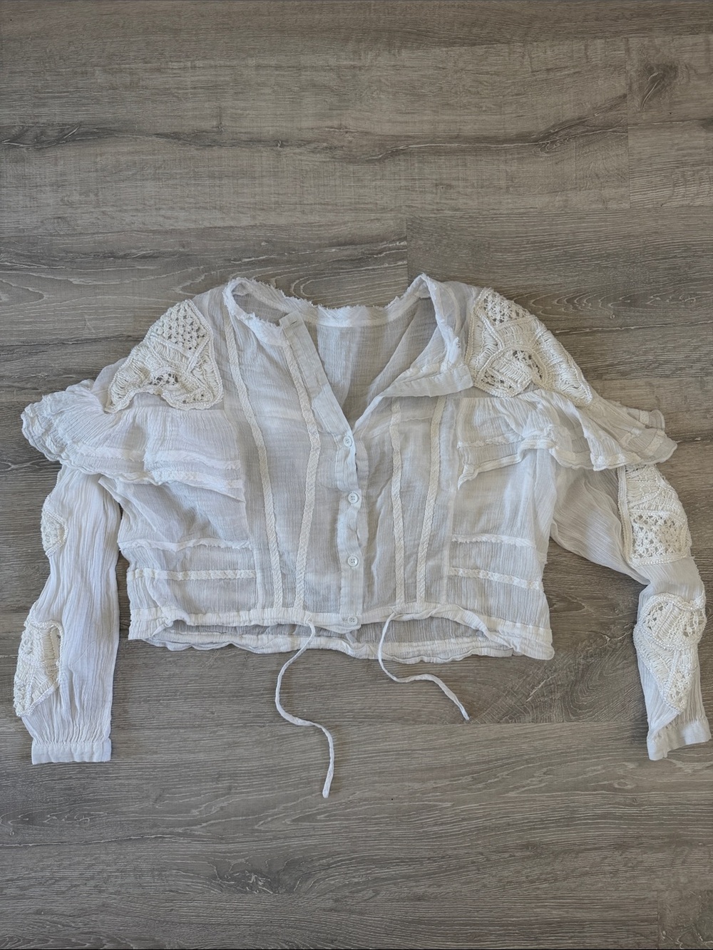 White Linen Crochet-Detail Button Front Shirt